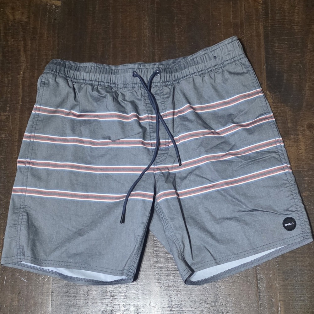 RVCA Shorts Mens Size S Grey Heathered Retro Stripe Hybrid Walk Casual Beach S